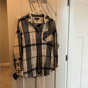 Banana Republic Black and Cream Plaid Button-Down Shirt